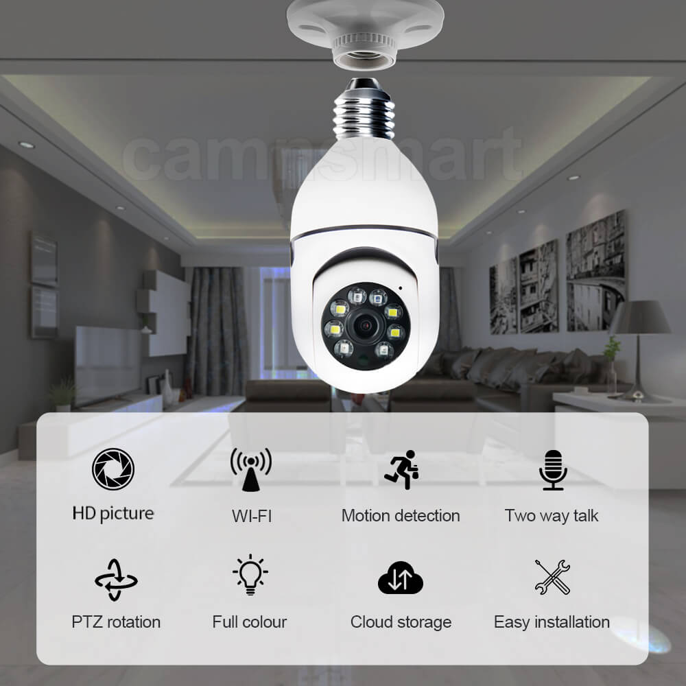 Caméra Ampoule 360 Degrés WiFi Extérieur Vision Nocturne Caméra De  Surveillance