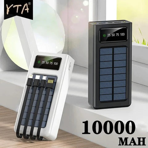 Batterie Solaire Portable Avec 3 Câbles, (10000 Et 20000)mAh, Power Bank,  Etanche, Pour Xiaomi, Samsung, iPhone